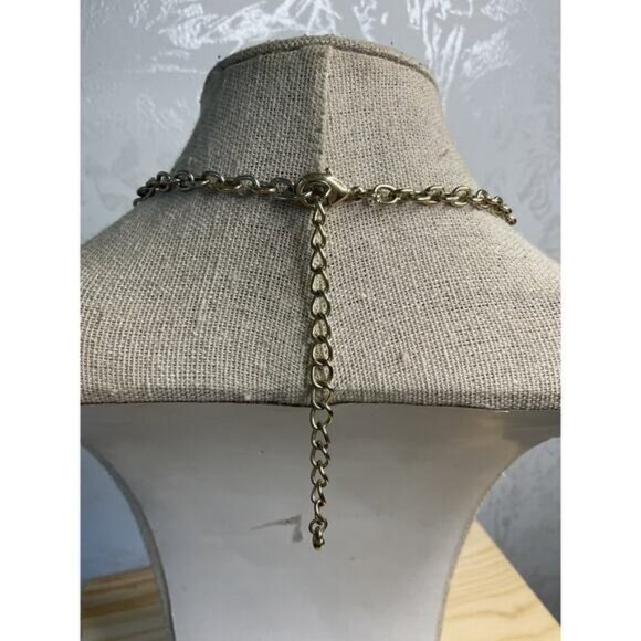 Yellow Statement Bib Necklace Gold Tone Chain Adjustable Clasp Oval Teardrop - Picture 4 of 4